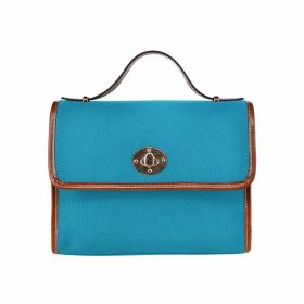Canvas Handbag - Blue Green Waterproof Bag / Brown Crossbody Strap