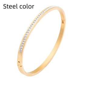 Single Row Stainless Steel Bracelet With Diamond Opening (Option: Steel color-50x60mm)