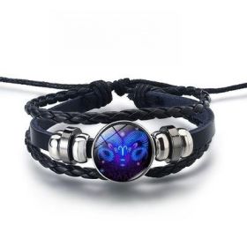 12 Constellations Luminous Bracelet Fashion Nightlight Punk Style Starry Sky Bracelet For Men  Women Children (Option: Aries)