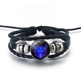 12 Constellations Luminous Bracelet Fashion Nightlight Punk Style Starry Sky Bracelet For Men  Women Children (Option: Taurus)