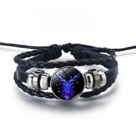 12 Constellations Luminous Bracelet Fashion Nightlight Punk Style Starry Sky Bracelet For Men  Women Children (Option: Capricorn)