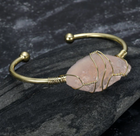 Asgard Crafted Natural Gemstone Bangle (Option: Rose Quartz)