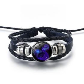 12 Constellations Luminous Bracelet Fashion Nightlight Punk Style Starry Sky Bracelet For Men  Women Children (Option: Aquarian)