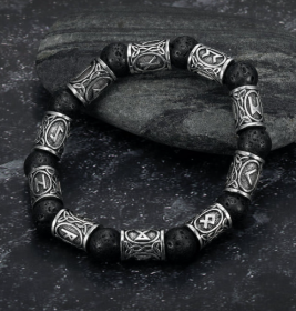 Asgard Crafted Silver Rune And Black Lava Stone Bracelet (Option: 10Runes)