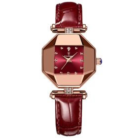 Ladies Fashion Casual Quartz Watch Women's Business Leather Hand Watch (Color: Red)