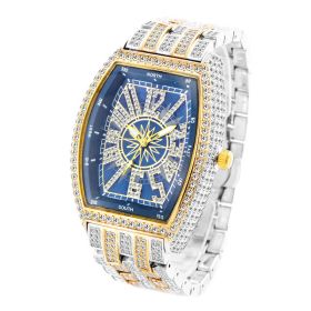 Fashion Personality Full Diamond Barrel Digital Men's Watch (Color: Goldenblue)