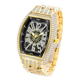 Fashion Personality Full Diamond Barrel Digital Men's Watch (Color: Gold black)