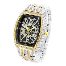 Fashion Personality Full Diamond Barrel Digital Men's Watch (Color: Between gold and black)