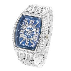 Fashion Personality Full Diamond Barrel Digital Men's Watch (Color: Silver blue)