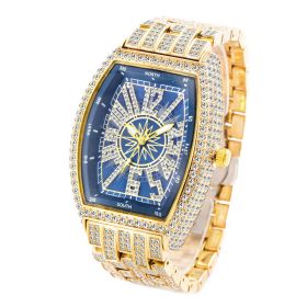 Fashion Personality Full Diamond Barrel Digital Men's Watch (Color: Golden blue)