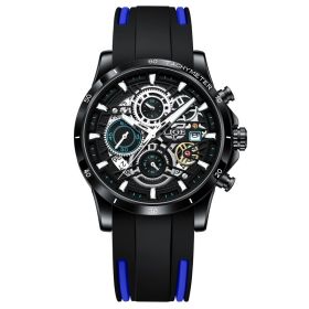 Quartz Watch Skeleton Design Multifunctional (Color: All black tape)