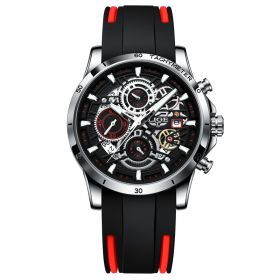 Quartz Watch Skeleton Design Multifunctional (Color: Tape black silver)