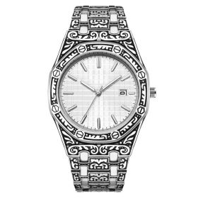 New Fashion Men's Classic Engraved Fashion Antique Watch (Color: White faced silver)