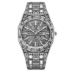 New Fashion Men's Classic Engraved Fashion Antique Watch (Color: Silver faced silver)