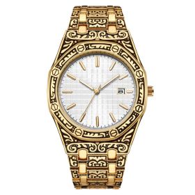 New Fashion Men's Classic Engraved Fashion Antique Watch (Color: White faced gold)