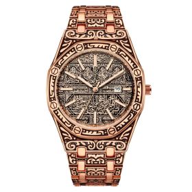 New Fashion Men's Classic Engraved Fashion Antique Watch (Color: Rose gold faced)