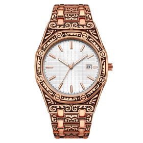 New Fashion Men's Classic Engraved Fashion Antique Watch (Color: White faced rose gold)