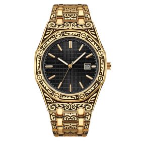 New Fashion Men's Classic Engraved Fashion Antique Watch (Color: Black faced gold)