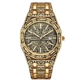 New Fashion Men's Classic Engraved Fashion Antique Watch (Color: Gold faced gold)