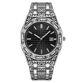 New Fashion Men's Classic Engraved Fashion Antique Watch (Color: Black faced silver)