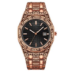 New Fashion Men's Classic Engraved Fashion Antique Watch (Color: Black faced rose gold)