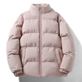 Cotton coat women and men's coat in autumn and winter loose stand collar cotton coat ins versatile cotton jacket coat (Color: Pink)