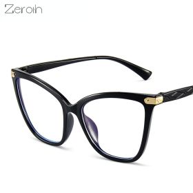 Fashion Cat Eye Glasses Frame Women Men Anti Blue Light Eyewear Optical Spectacle Goggles Oversized Eyeglass (Lens Color: black)