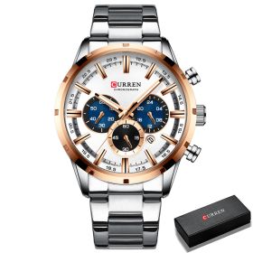 CURREN Men Watch Top Brand Luxury Sports Quartz Mens Watches Full Steel Waterproof Chronograph Wristwatch Men Relogio Masculino (Color: S Gold White Box)