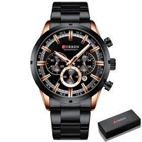 CURREN Men Watch Top Brand Luxury Sports Quartz Mens Watches Full Steel Waterproof Chronograph Wristwatch Men Relogio Masculino (Color: Gold Black Box)