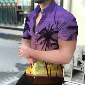 Summer Hot Sale Hawaiian Men's Shirt Purple Landscape 3D Digital Printing (Color: As shown)