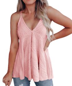 New summer new women's V-neck casual suspender wool vest T-shirt (Color: Pink)