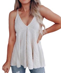 New summer new women's V-neck casual suspender wool vest T-shirt (Color: White)