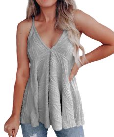 New summer new women's V-neck casual suspender wool vest T-shirt (Color: Gray)