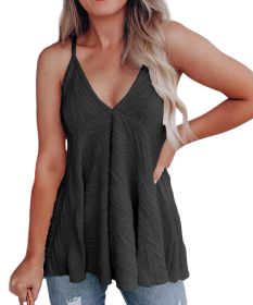 New summer new women's V-neck casual suspender wool vest T-shirt (Color: Black)