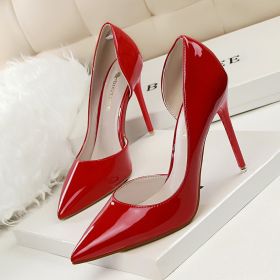 Women Pumps; Simple fashion high heels; stilettos; sexy patent pointed shoes; hollow slim high heels. (Color: Silver)