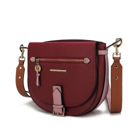 MKF Collection Drew Vegan Leather Color Block Women's Shoulder Bag by Mia k (Color: Wine)