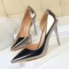 Women Pumps; High-heeled shoes; simple stilettos; metal wind high-heeled shoes; pointed; hollow sides; sexy women's shoes.