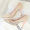 Women Pumps; Sexy heels; women's shoes; stiletto heels; pointed toe heels; mesh cutout lace trims