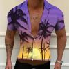 Summer Hot Sale Hawaiian Men's Shirt Purple Landscape 3D Digital Printing