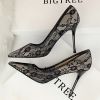 Women Pumps; Sexy heels; women's shoes; stiletto heels; pointed toe heels; mesh cutout lace trims