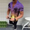 Summer Hot Sale Hawaiian Men's Shirt Purple Landscape 3D Digital Printing