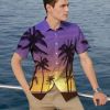 Summer Hot Sale Hawaiian Men's Shirt Purple Landscape 3D Digital Printing