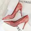 Women Pumps; Sexy heels; women's shoes; stiletto heels; pointed toe heels; mesh cutout lace trims