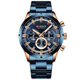 CURREN Men Watch Top Brand Luxury Sports Quartz Mens Watches Full Steel Waterproof Chronograph Wristwatch Men Relogio Masculino (Color: Rose Gold Blue)