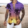 Summer Hot Sale Hawaiian Men's Shirt Purple Landscape 3D Digital Printing