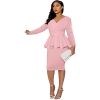 Women's Off Shoulder V Neck Ruffle Peplum Bodycon Midi Dress Wrap Cocktail Party Work Pencil Dresses