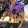 Summer Hot Sale Hawaiian Men's Shirt Purple Landscape 3D Digital Printing