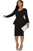 Women's Off Shoulder V Neck Ruffle Peplum Bodycon Midi Dress Wrap Cocktail Party Work Pencil Dresses