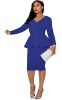 Women's Off Shoulder V Neck Ruffle Peplum Bodycon Midi Dress Wrap Cocktail Party Work Pencil Dresses