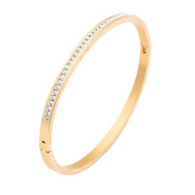 Single Row Stainless Steel Bracelet With Diamond Opening (Option: Gold-50x60mm)